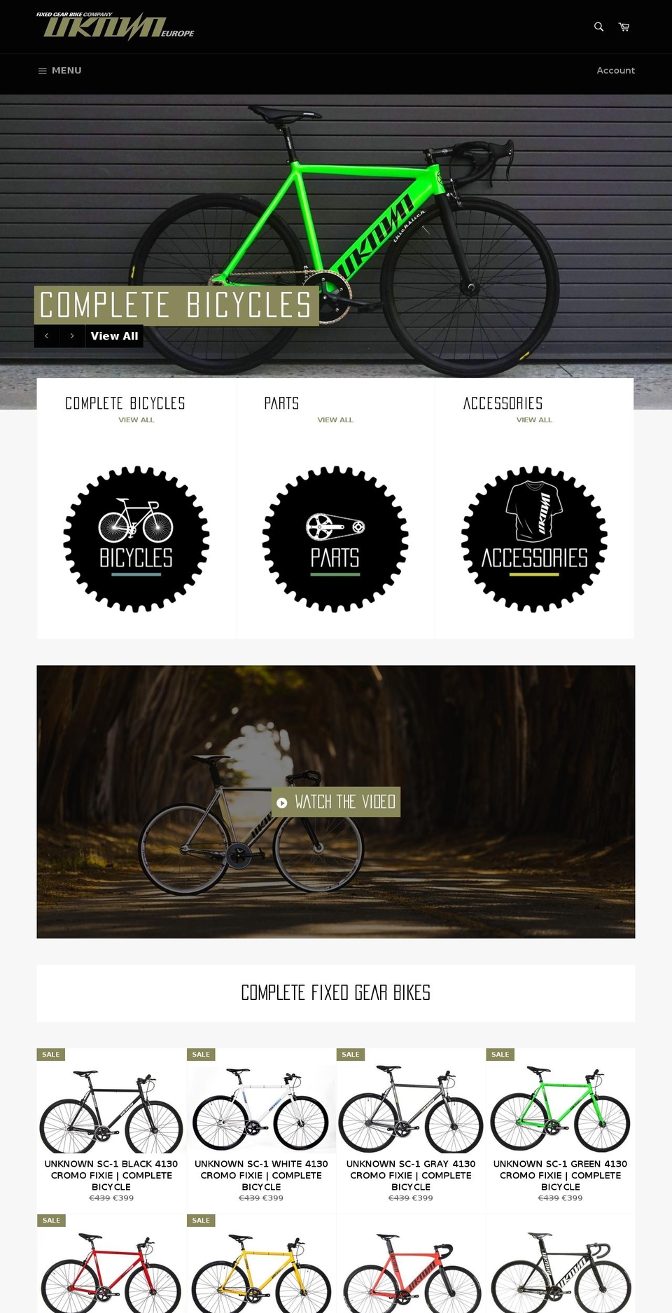 unknownbikes.eu shopify website screenshot