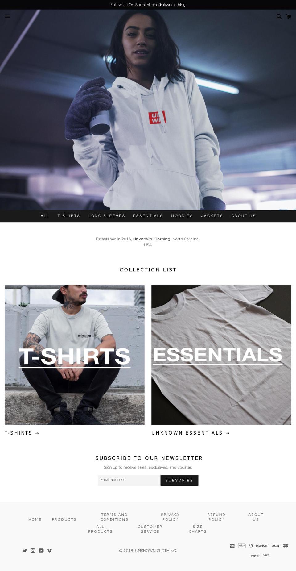 unknownclothingco.com shopify website screenshot