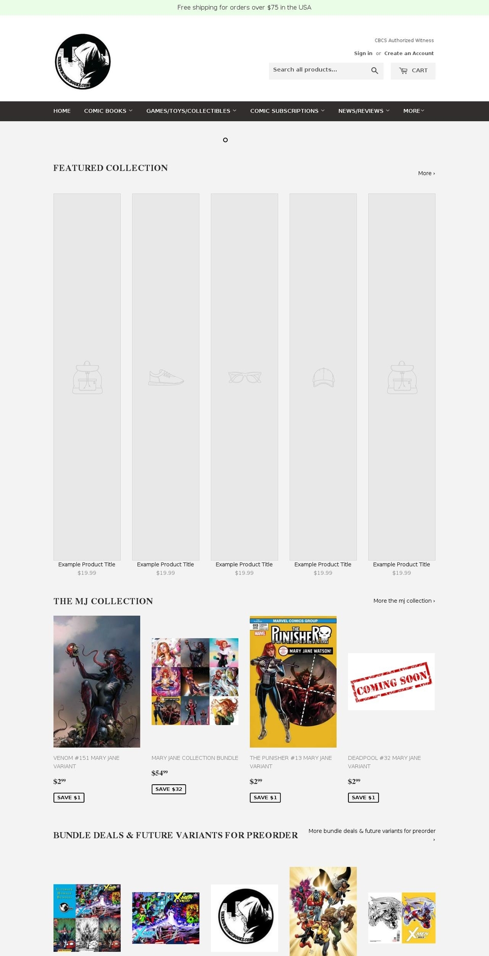 unknowncomicbooks.com shopify website screenshot