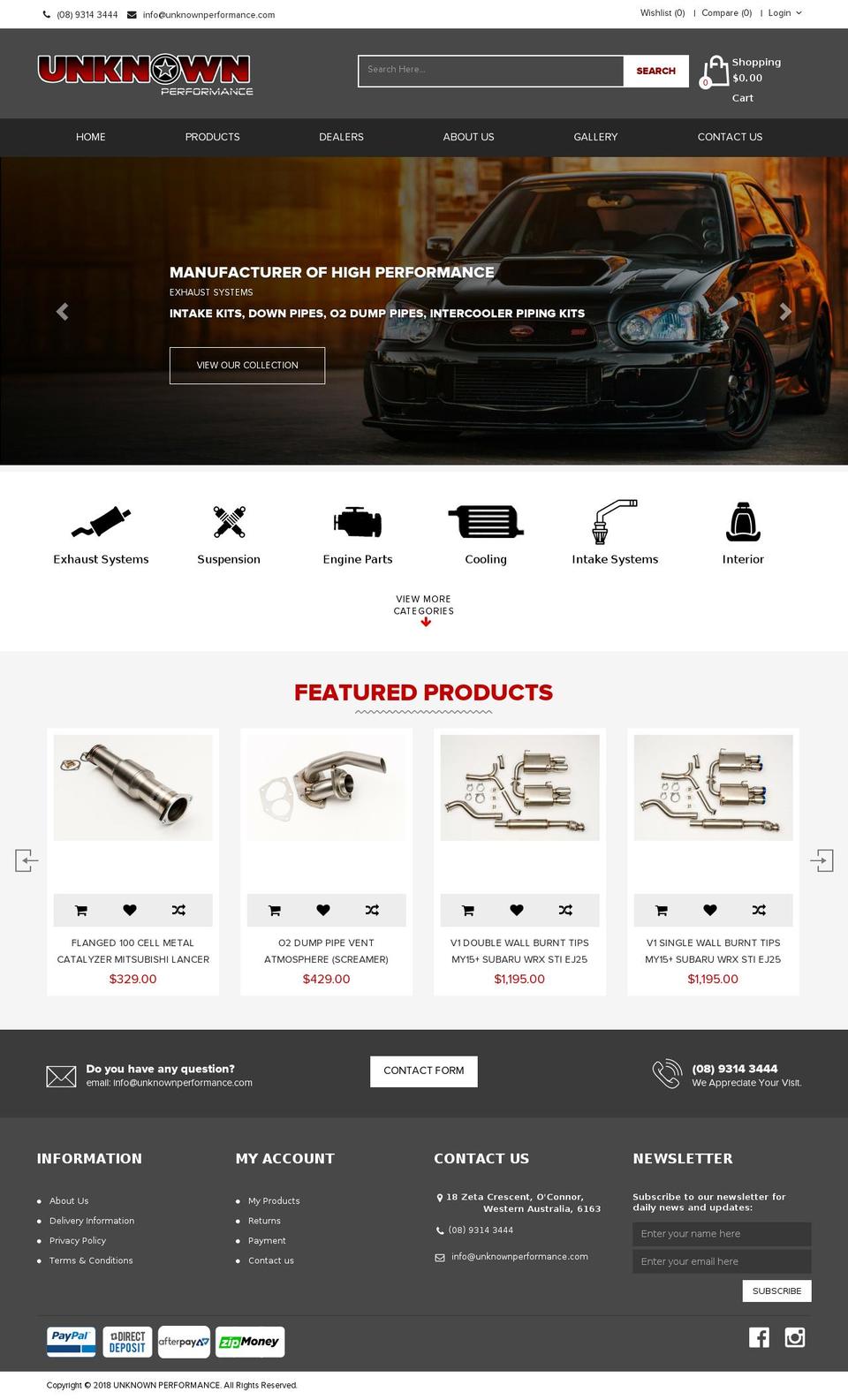 unknownperformance.com shopify website screenshot