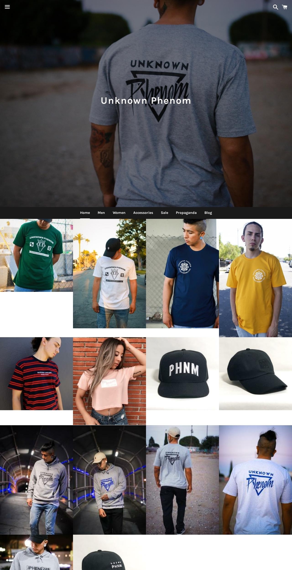 unknownphenom.com shopify website screenshot