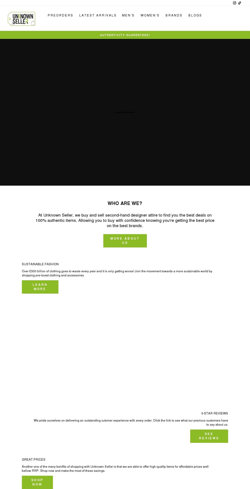 unknownsellerofficial.com shopify website screenshot