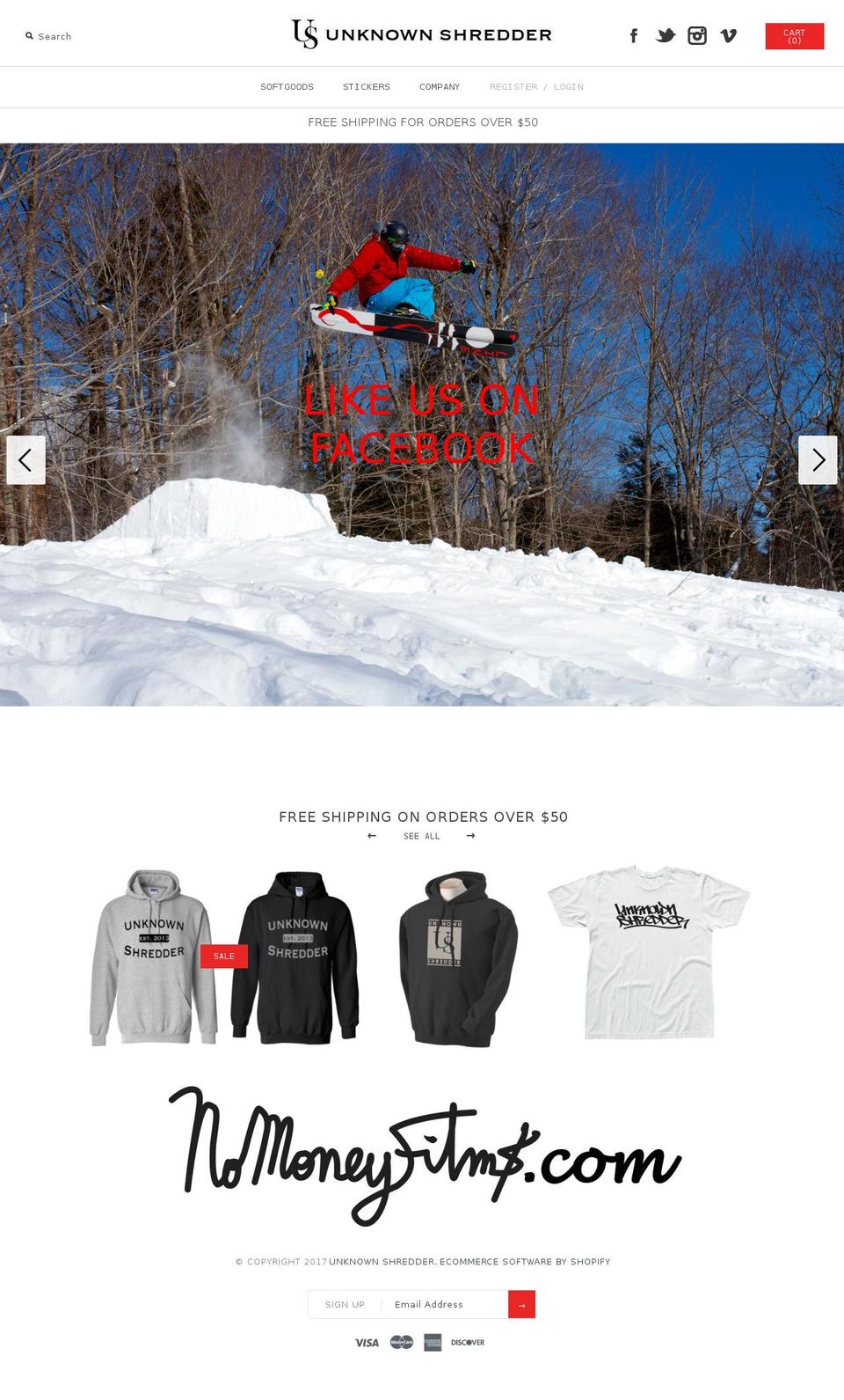 unknownshredder.com shopify website screenshot
