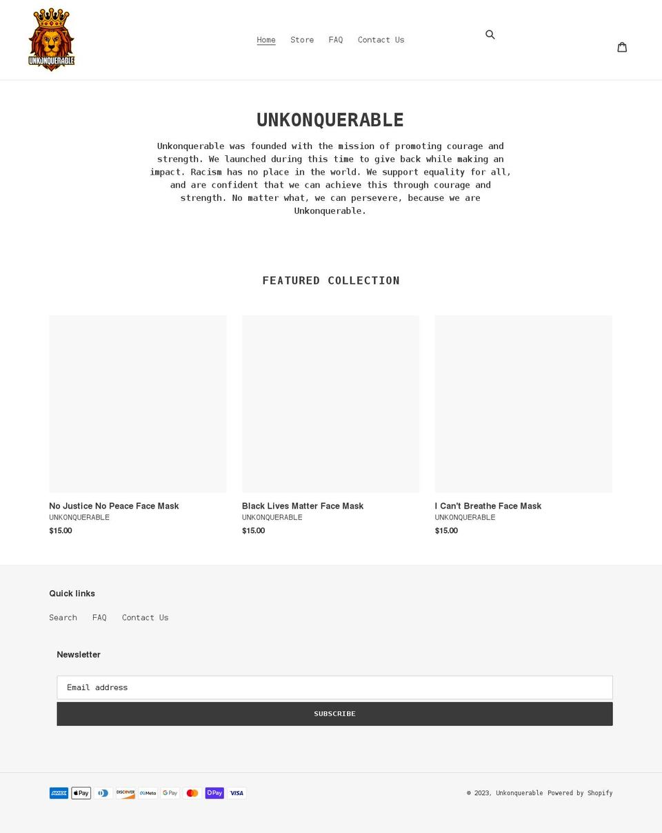 unkonquerable.com shopify website screenshot