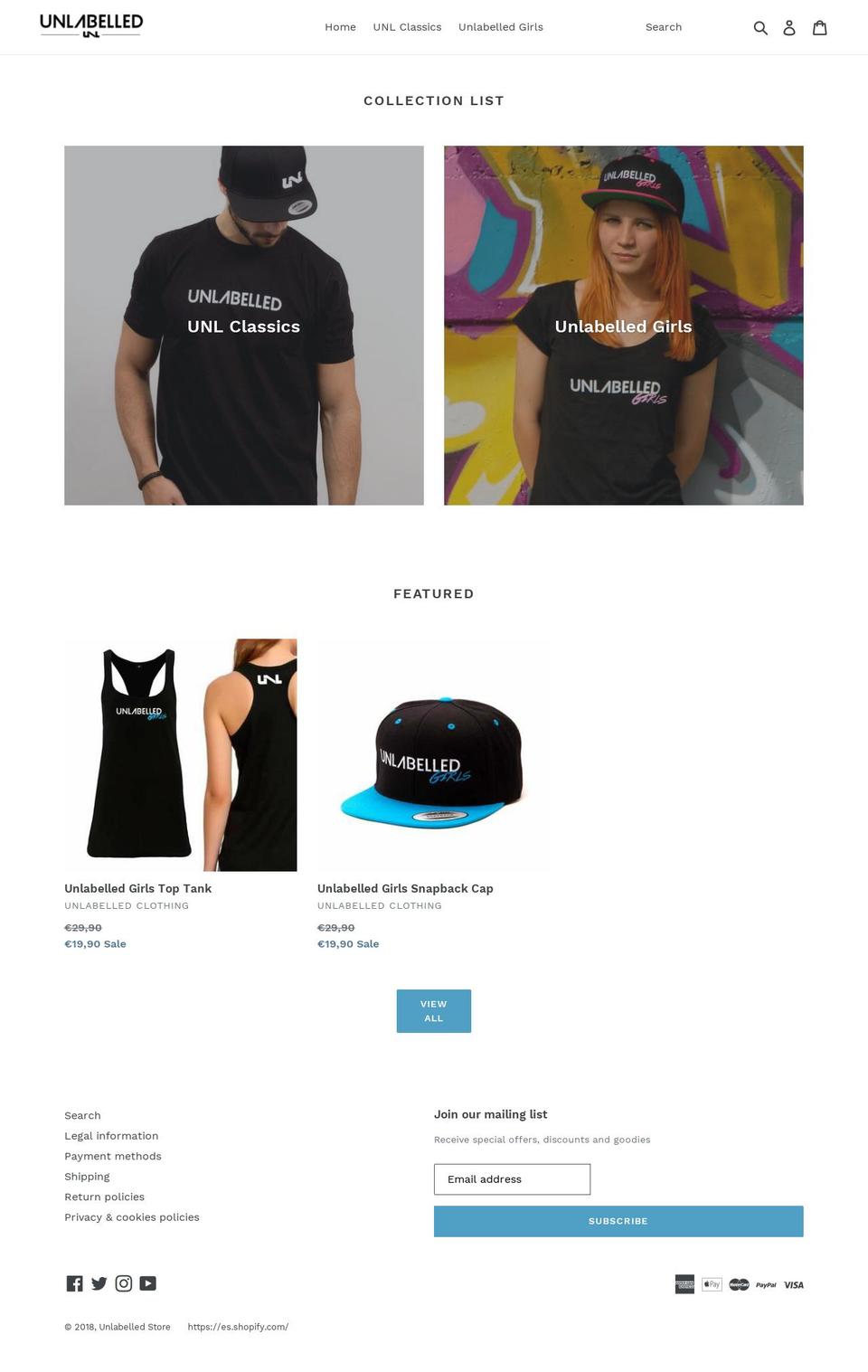 unlabelled-store.com — Shopify storefront screenshot