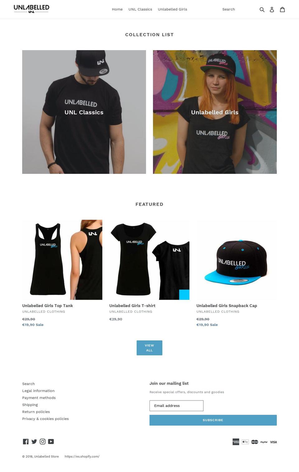 unlabelledstore.com shopify website screenshot