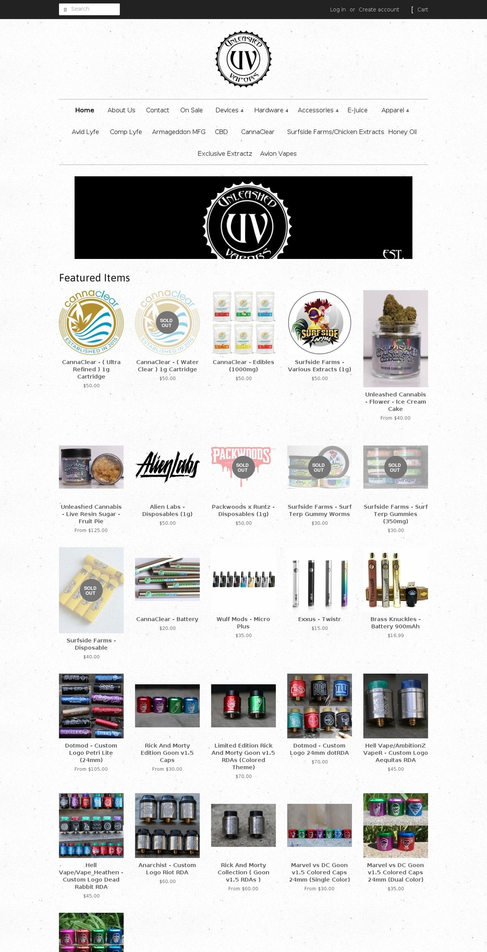 unleashed-vapors.myshopify.com shopify website screenshot