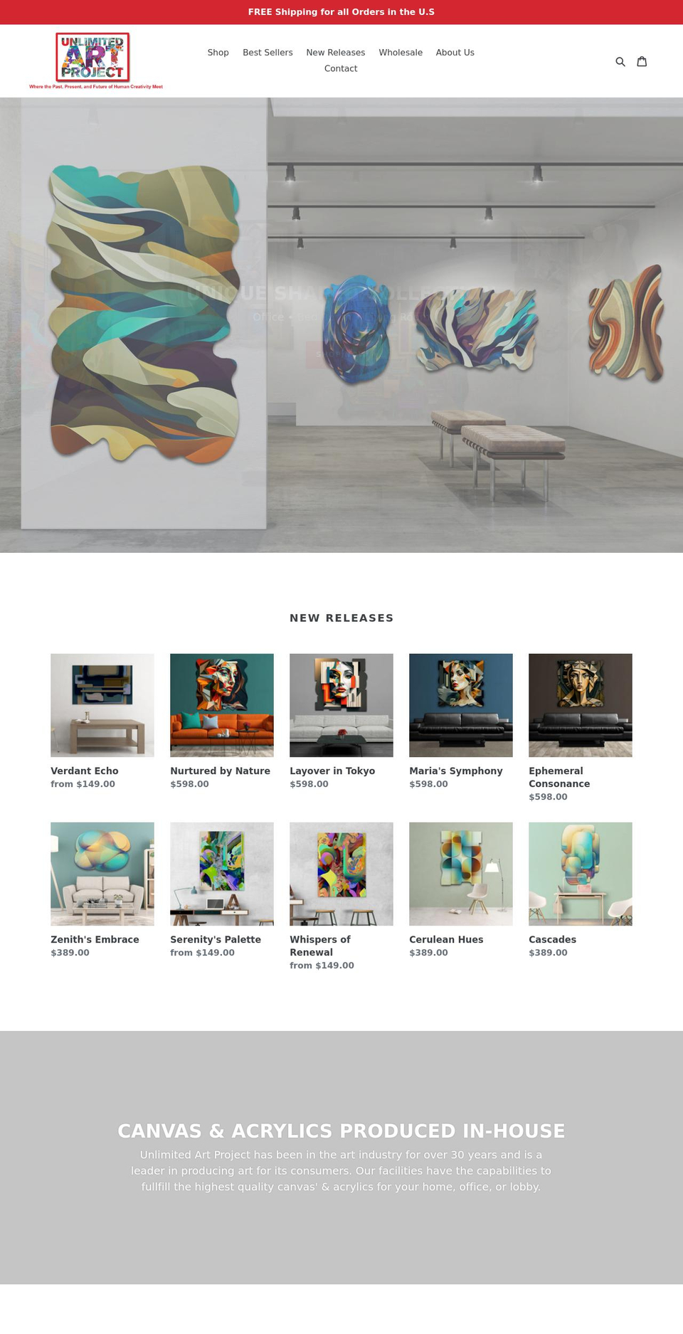unlimitedartproject.com shopify website screenshot