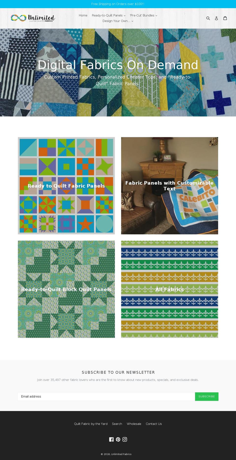 unlimitedfabrics.com — Shopify storefront screenshot