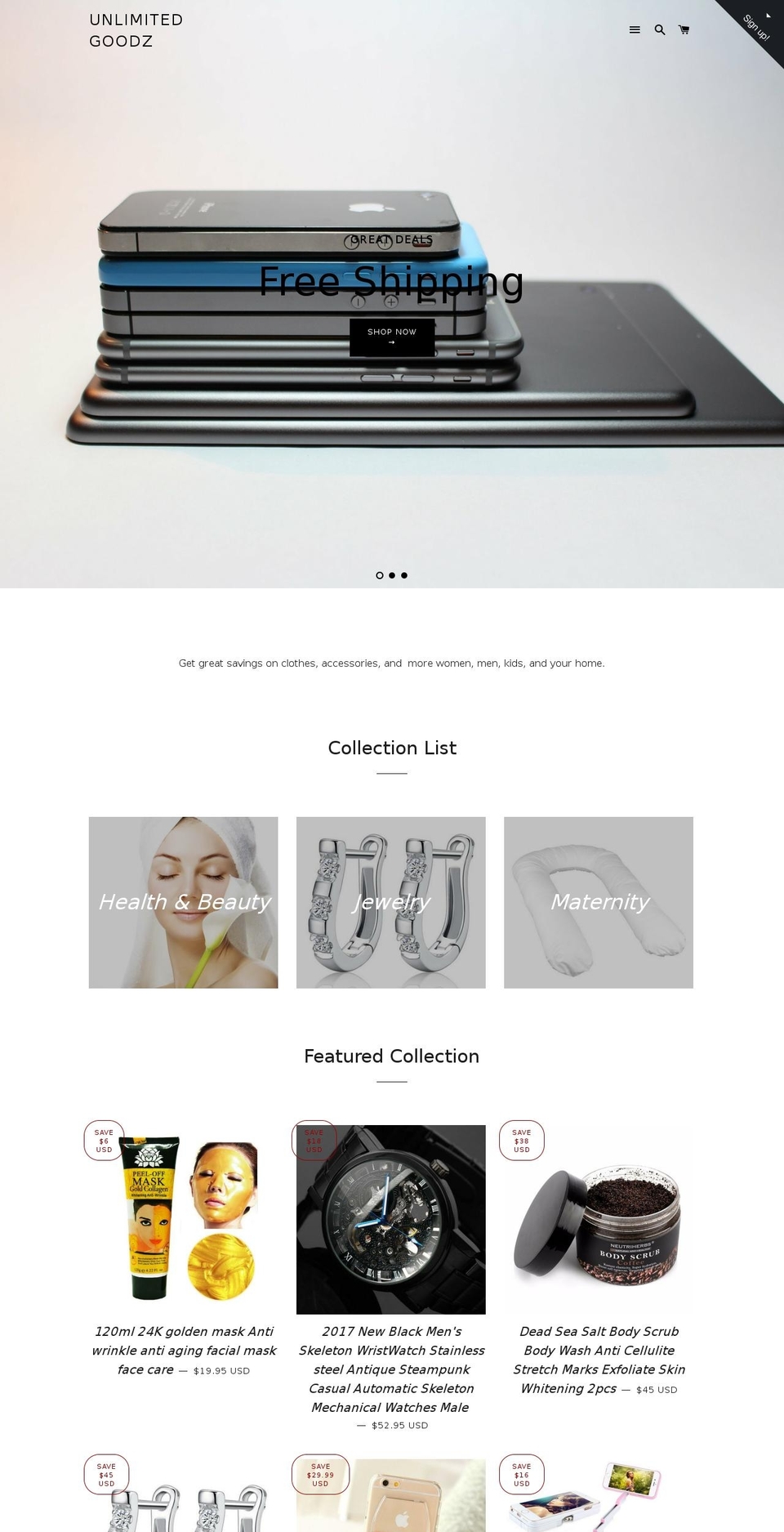 unlimitedgoodz.com shopify website screenshot