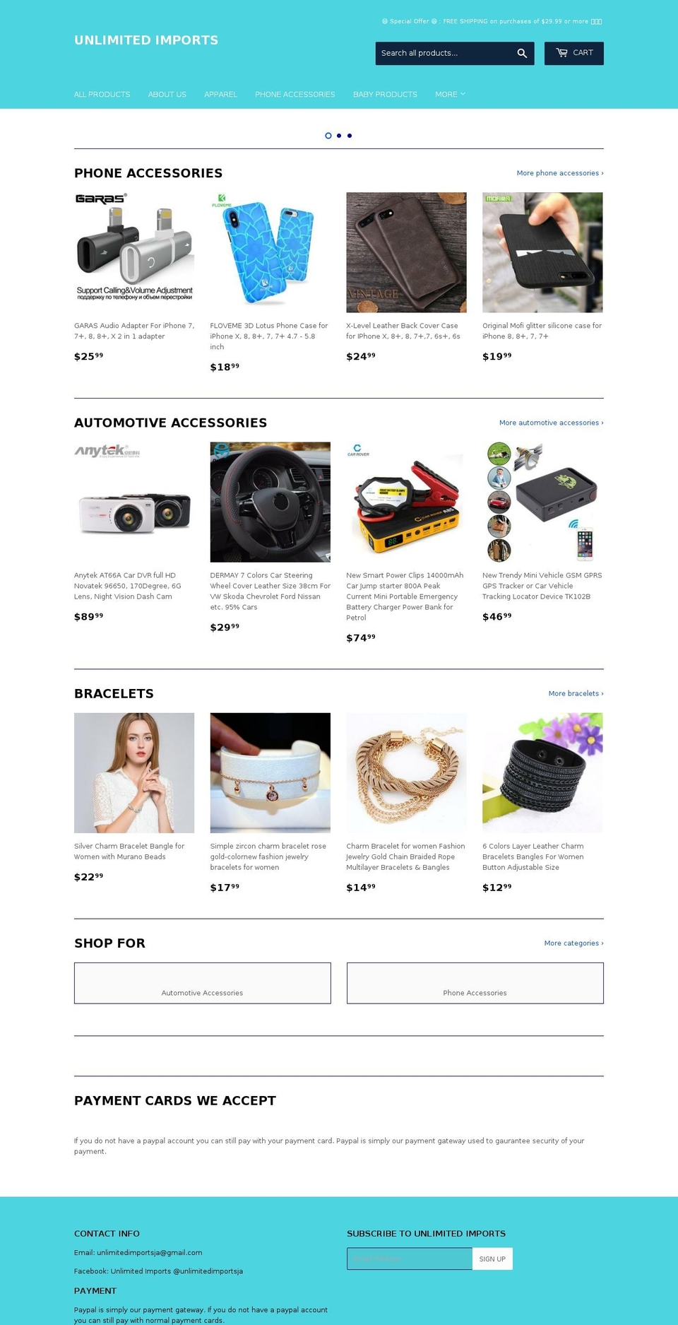 unlimitedimportsja.com — Shopify storefront screenshot
