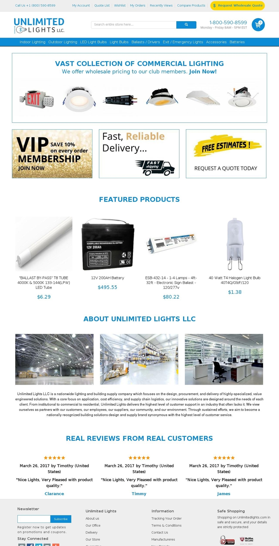 unlimitedlights.com shopify website screenshot