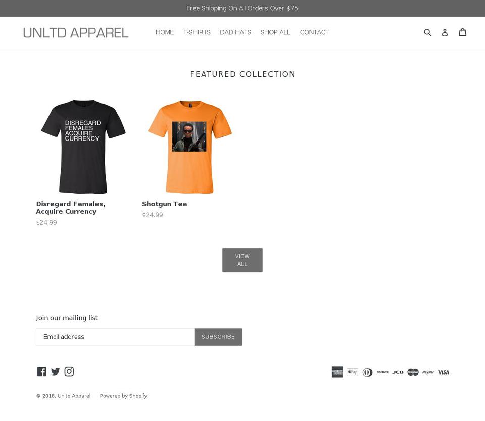 unltdapparel.com — Shopify storefront screenshot
