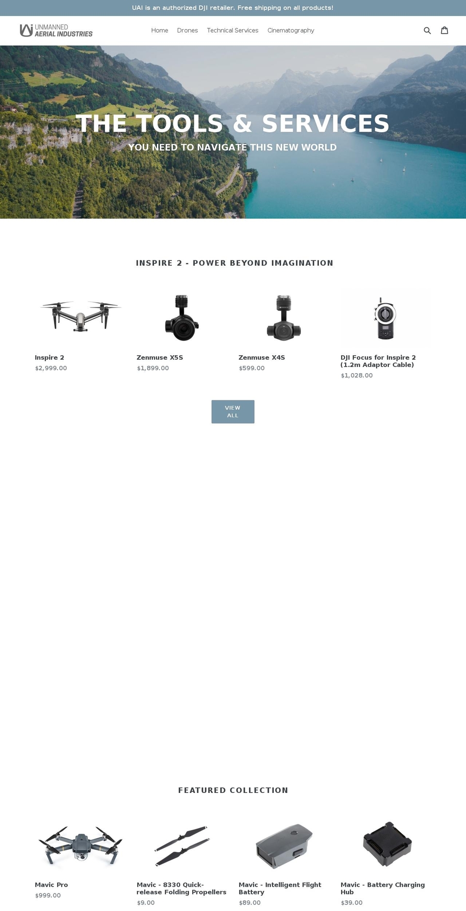 unmannedaerialindustries.com — Shopify storefront screenshot