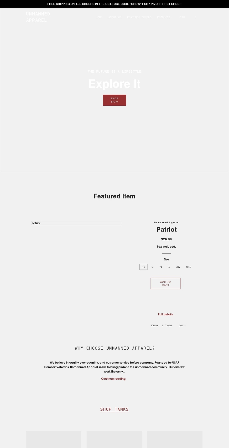 unmannedapparel.com shopify website screenshot
