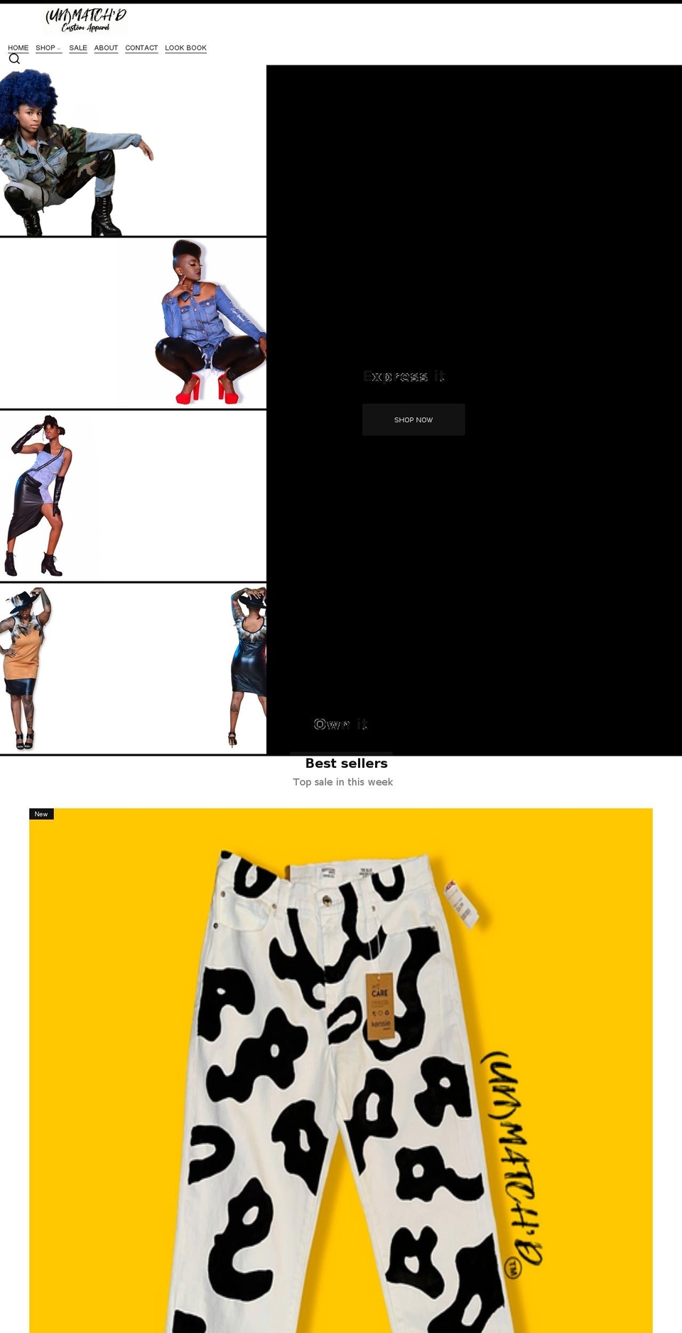 unmatchdcustomapparel.com shopify website screenshot