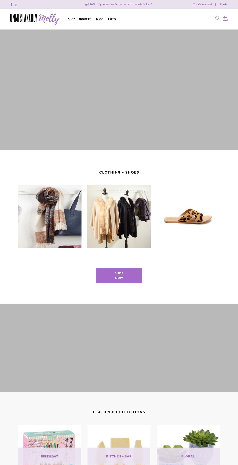 unmistakablymolly.com — Shopify storefront screenshot