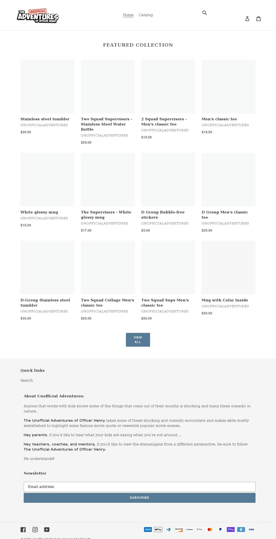 unofficialadventures.com shopify website screenshot