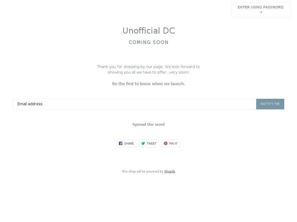 unofficialdc.com shopify website screenshot