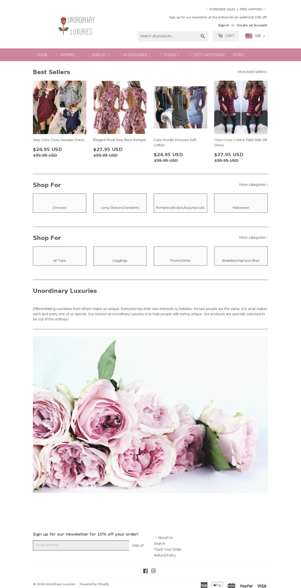 unordinaryluxuries.com — Shopify storefront screenshot