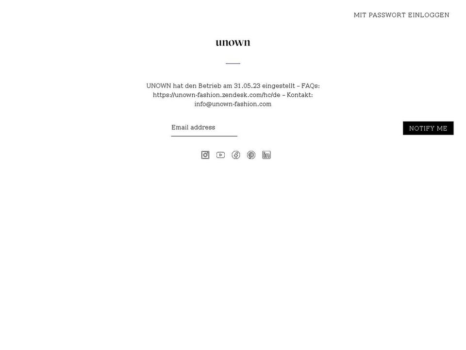unown-fashion.com shopify website screenshot