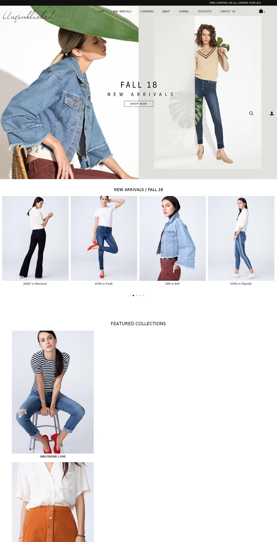 unpublishedcollection.com shopify website screenshot