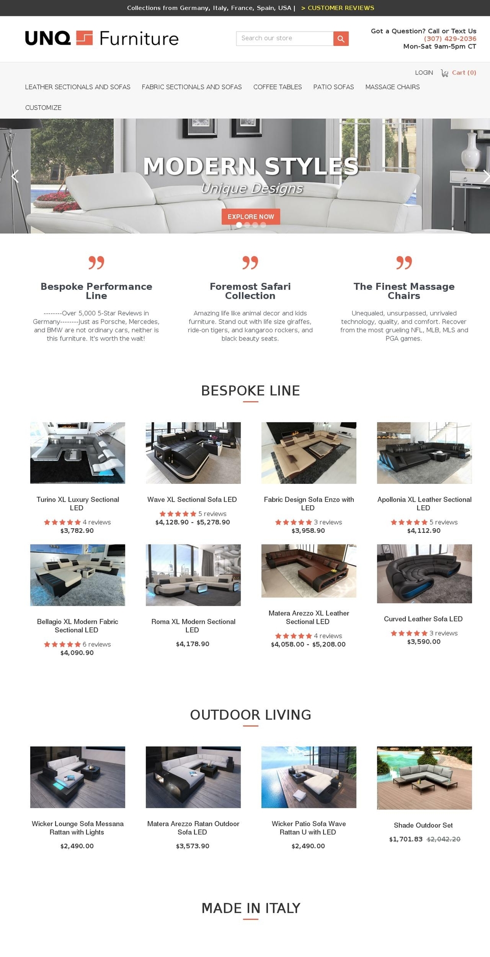 unqfurniture.com shopify website screenshot