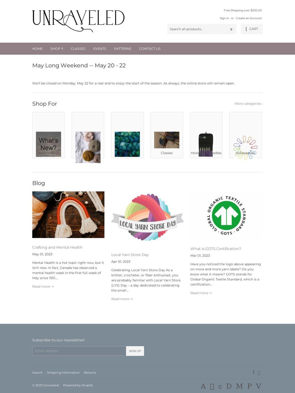 unraveled.ca shopify website screenshot