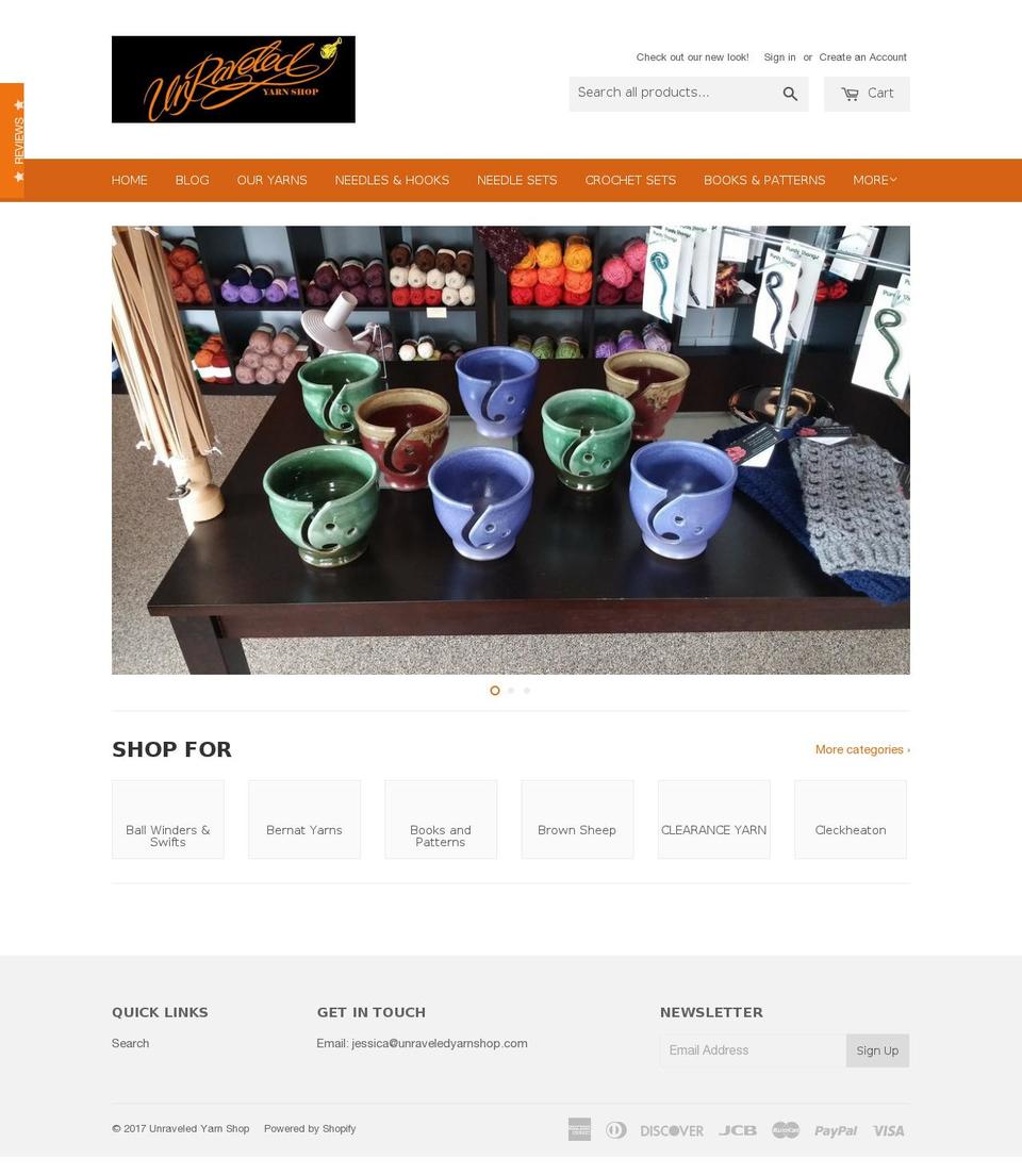 unraveledyarnshoponline.com shopify website screenshot