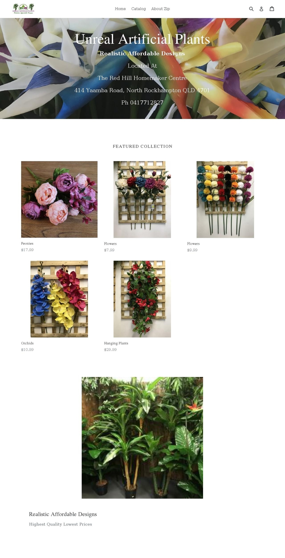 unrealartificialplants.com shopify website screenshot