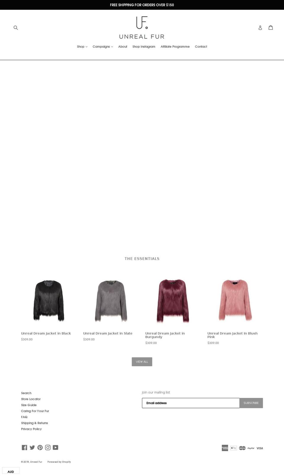 unrealfur.com.au shopify website screenshot