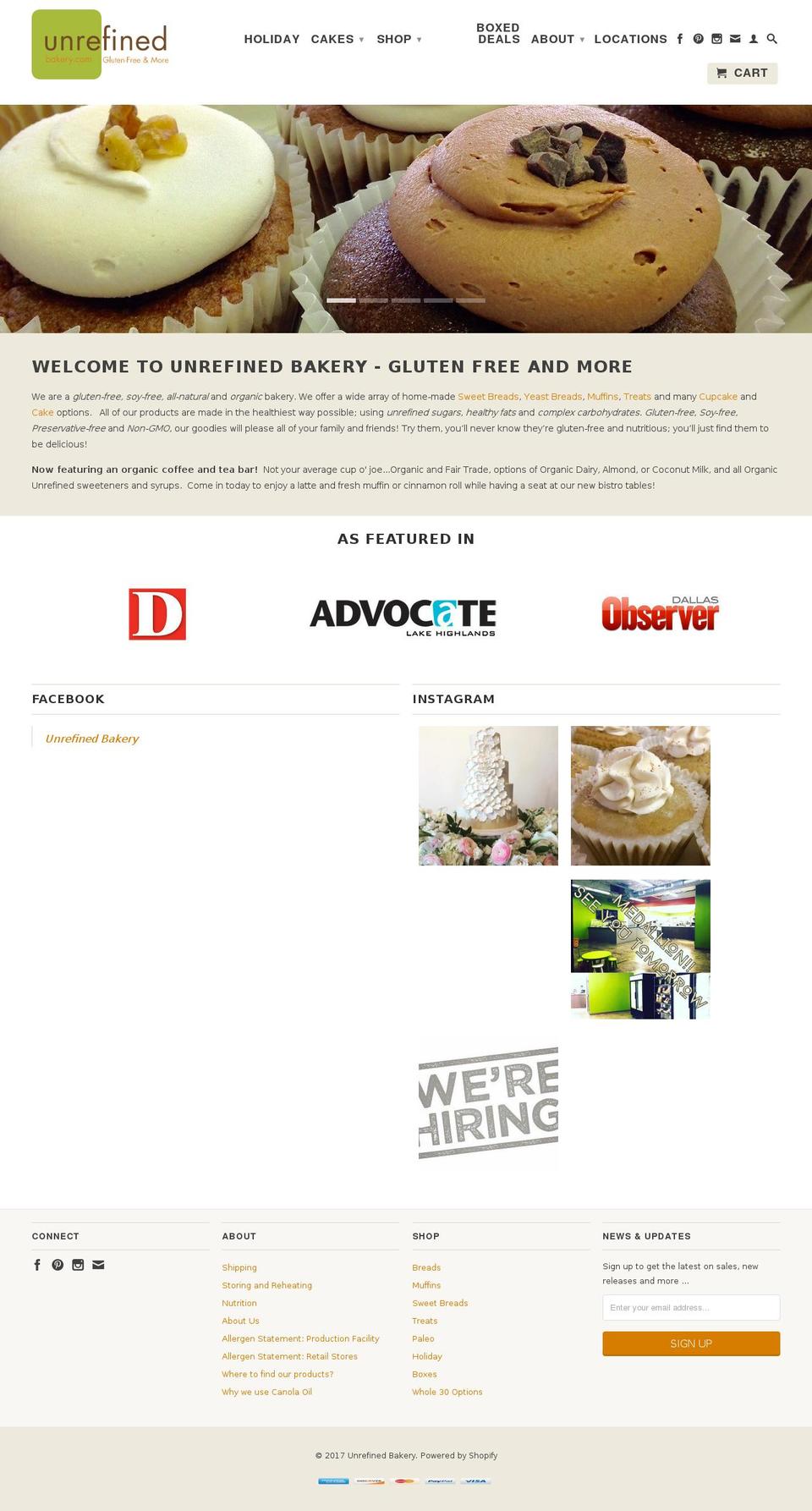 unrefinedbakery.com shopify website screenshot