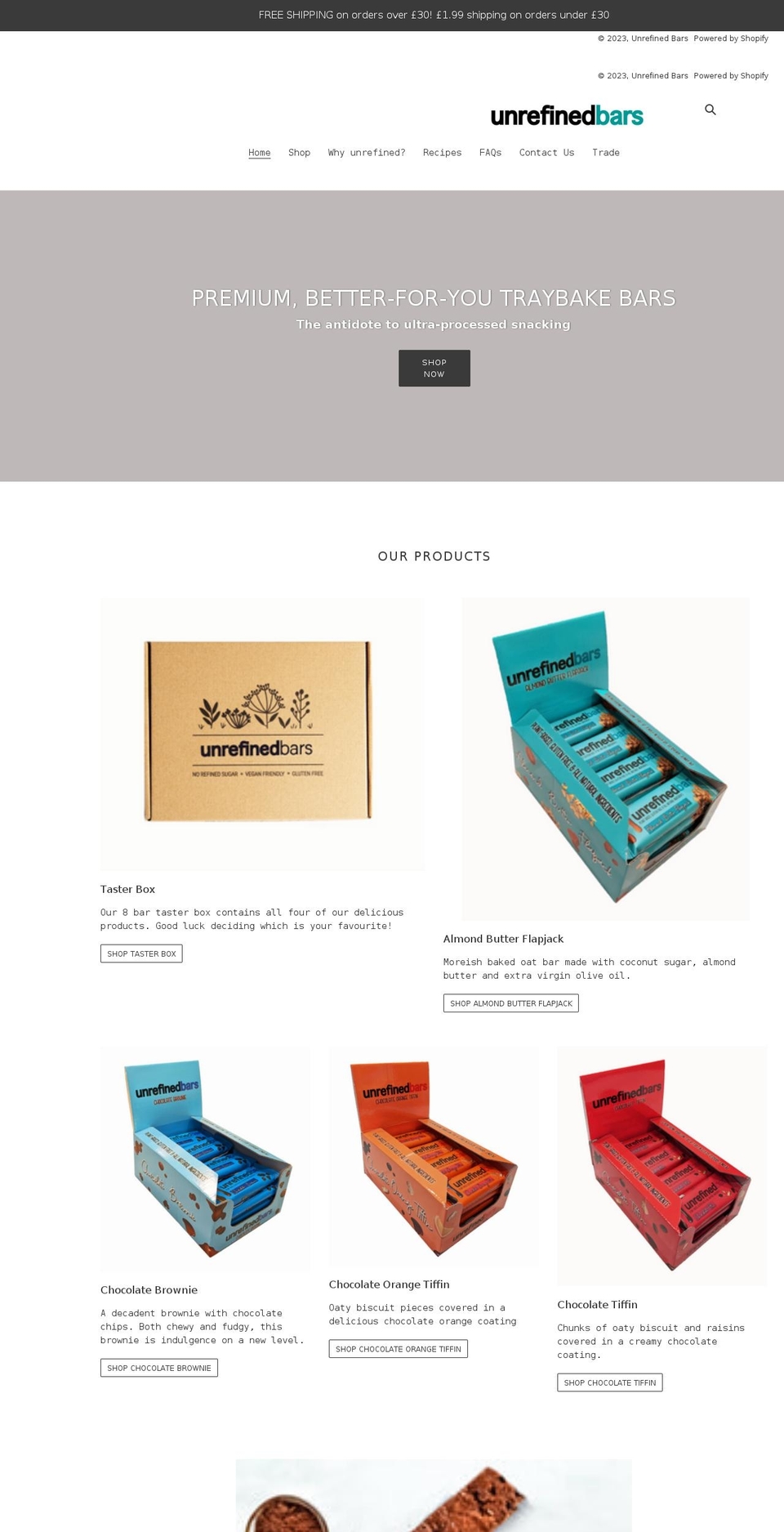 unrefinedbars.co.uk shopify website screenshot