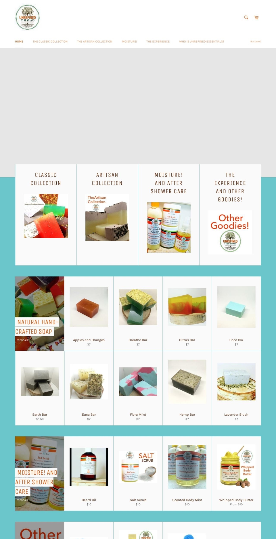 unrefinedessentials.com shopify website screenshot