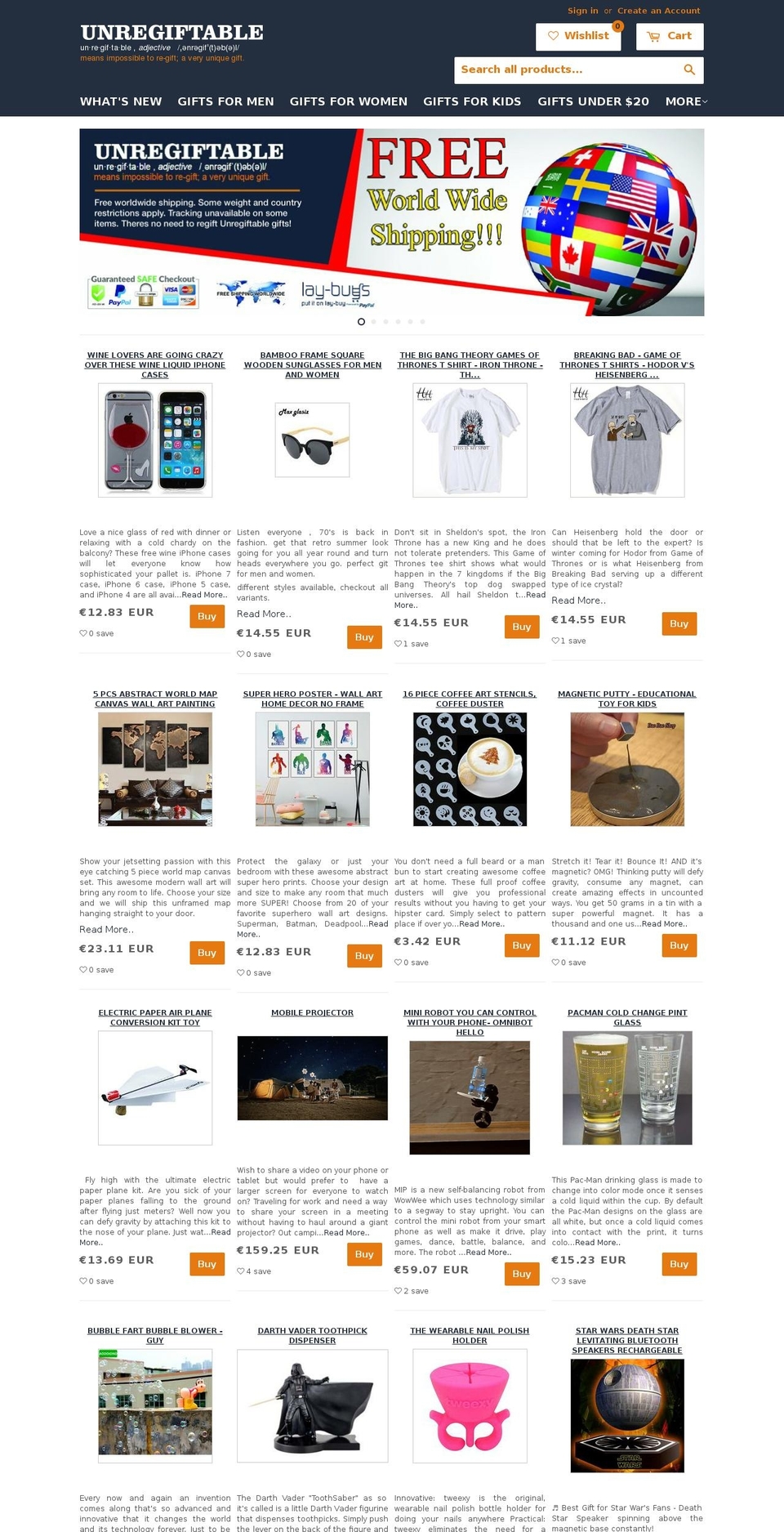unregiftable.com shopify website screenshot