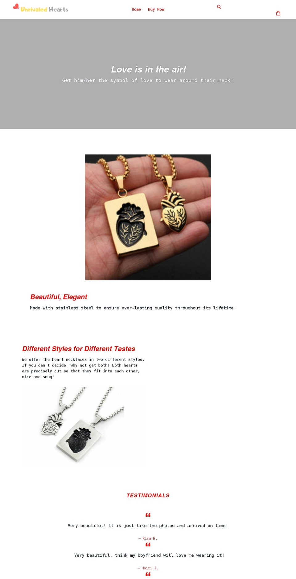 unrivaledhearts.com shopify website screenshot