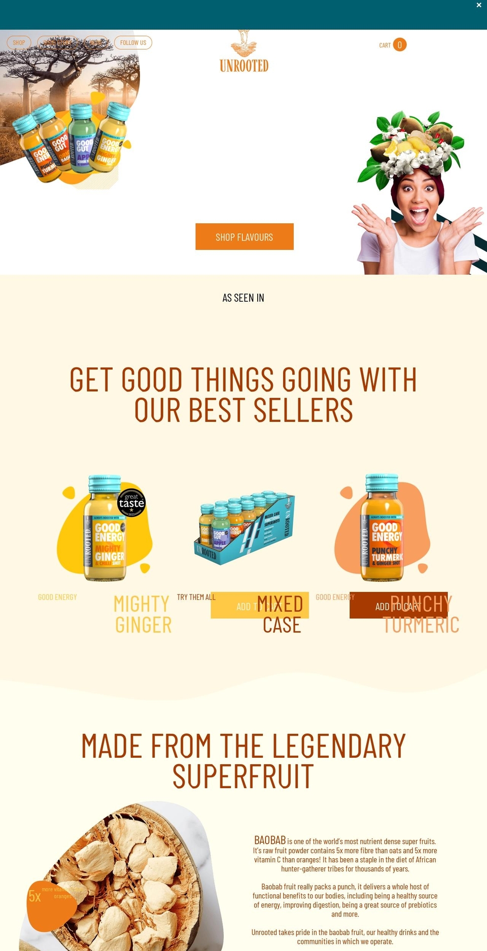 unrooteddrinks.com shopify website screenshot