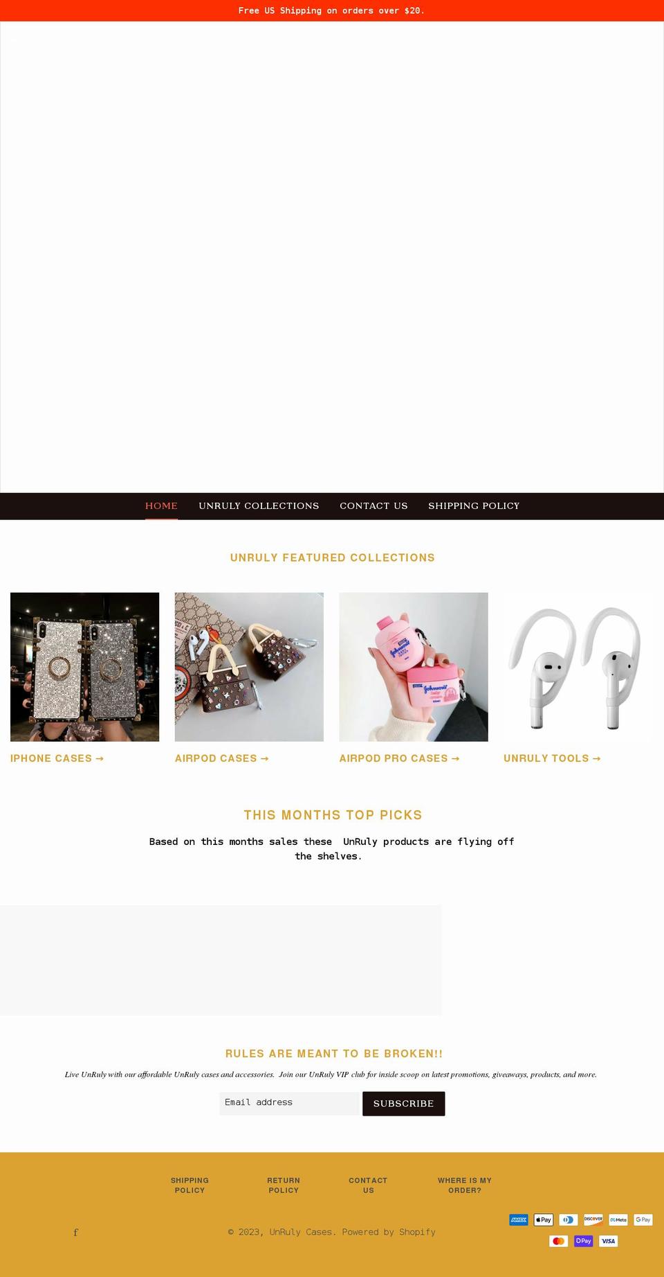 unrulycases.com shopify website screenshot