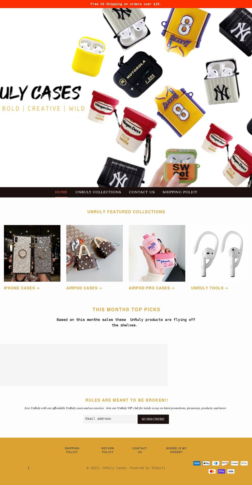 unrulycases.myshopify.com shopify website screenshot