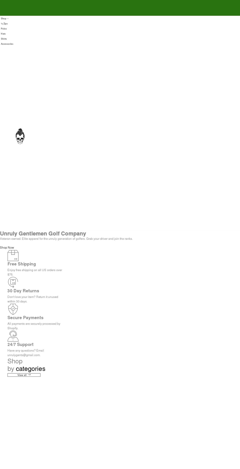 unrulygolf.com shopify website screenshot