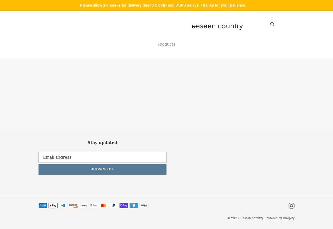 unseen-country.myshopify.com shopify website screenshot