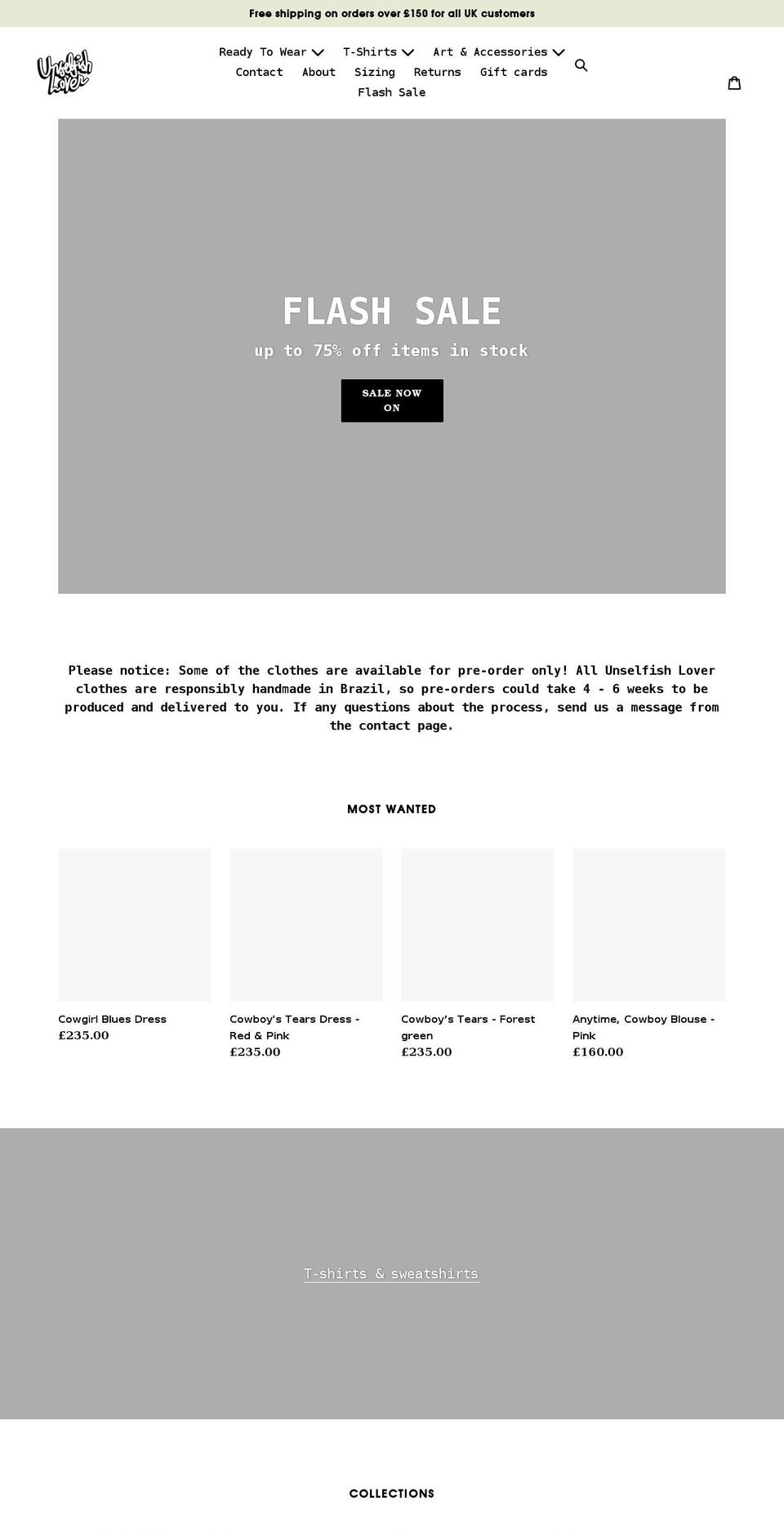 unselfishlover.com shopify website screenshot