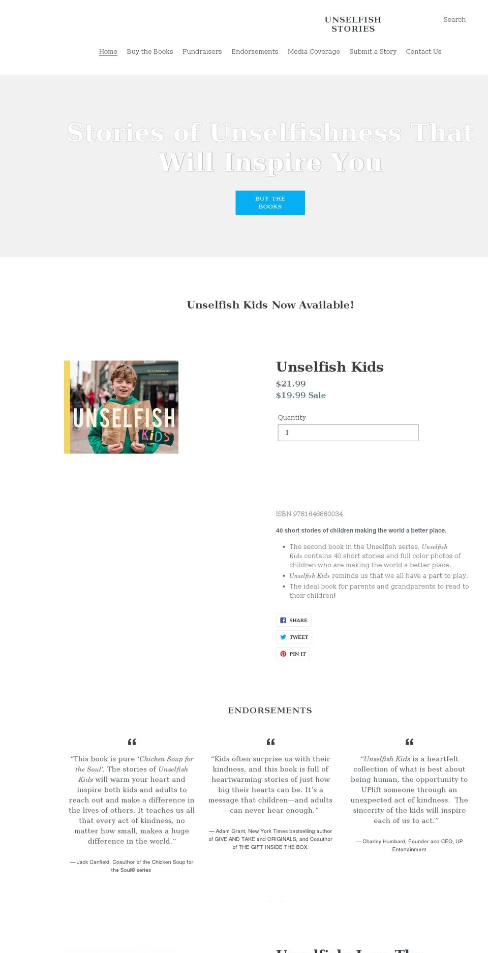 unselfishstories.com shopify website screenshot