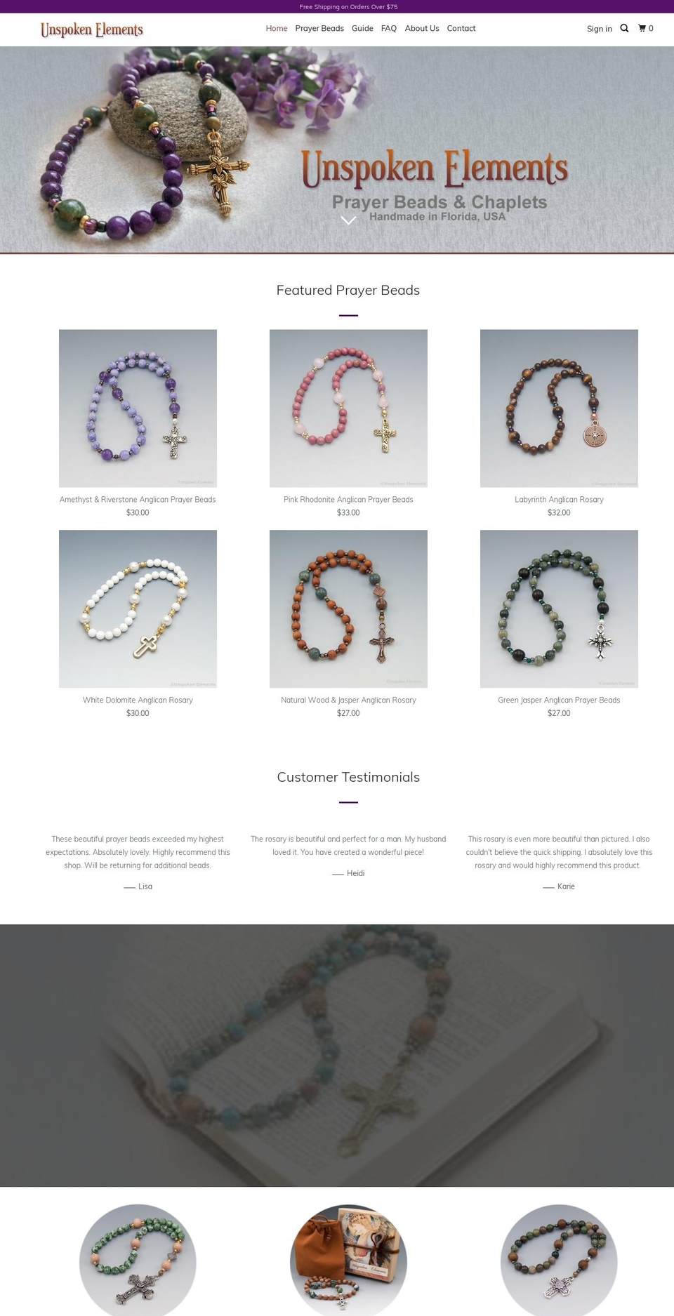 unspokenelements.com shopify website screenshot
