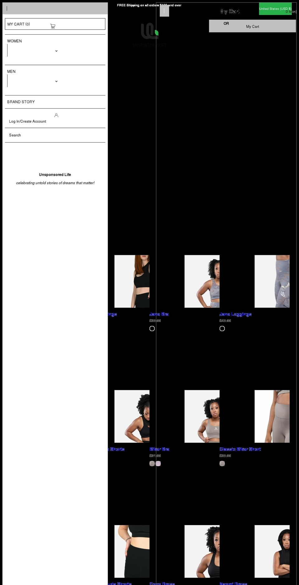 unsponsoredlife.com shopify website screenshot