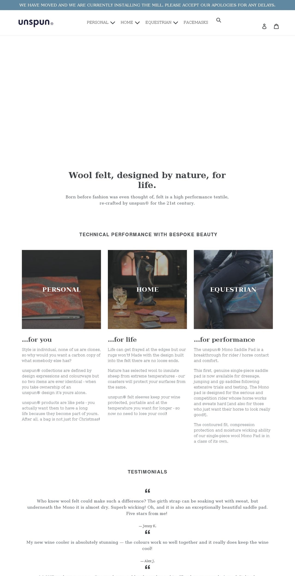unspuntextiles.co.uk shopify website screenshot