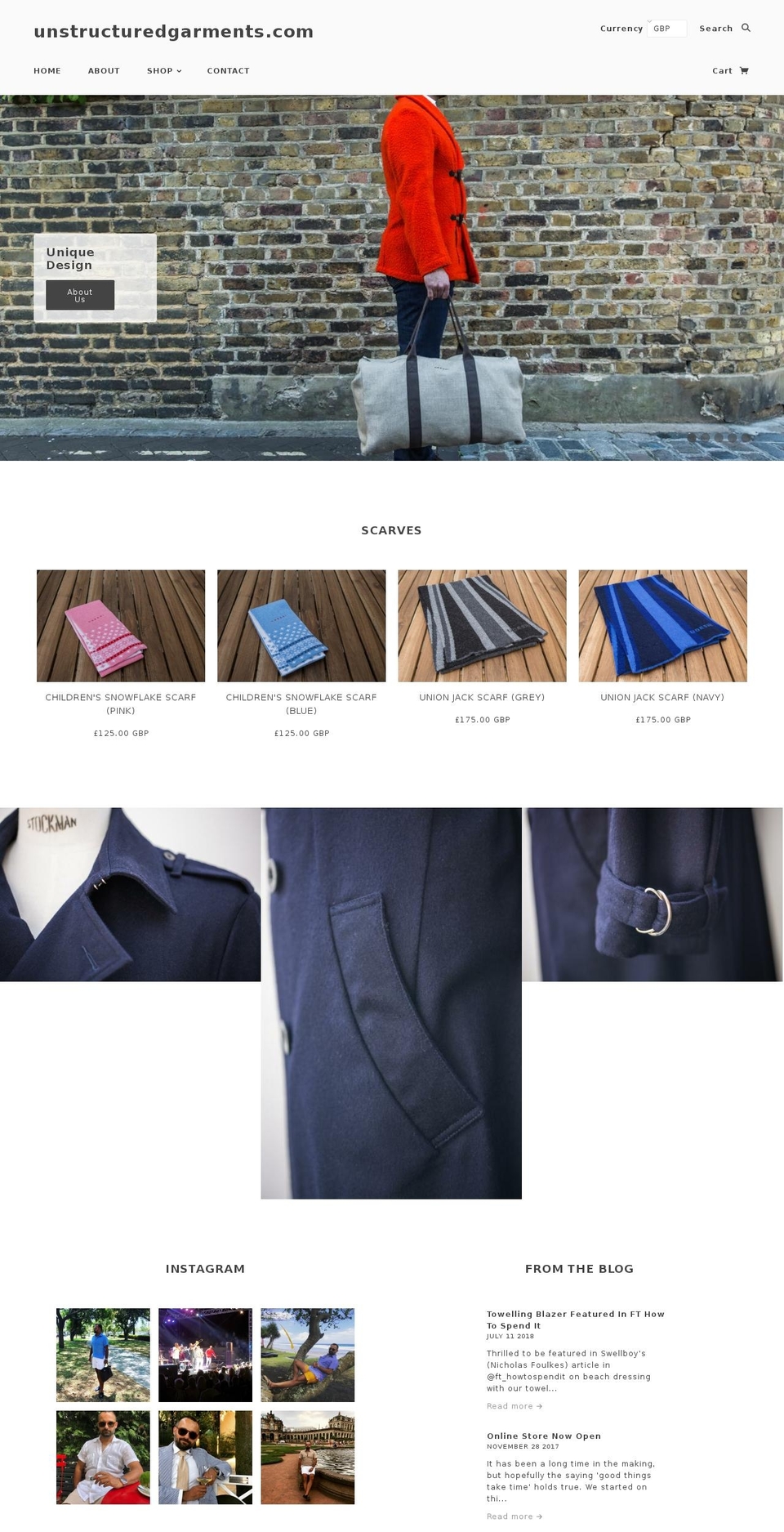 unstructuredgarments.com — Shopify storefront screenshot