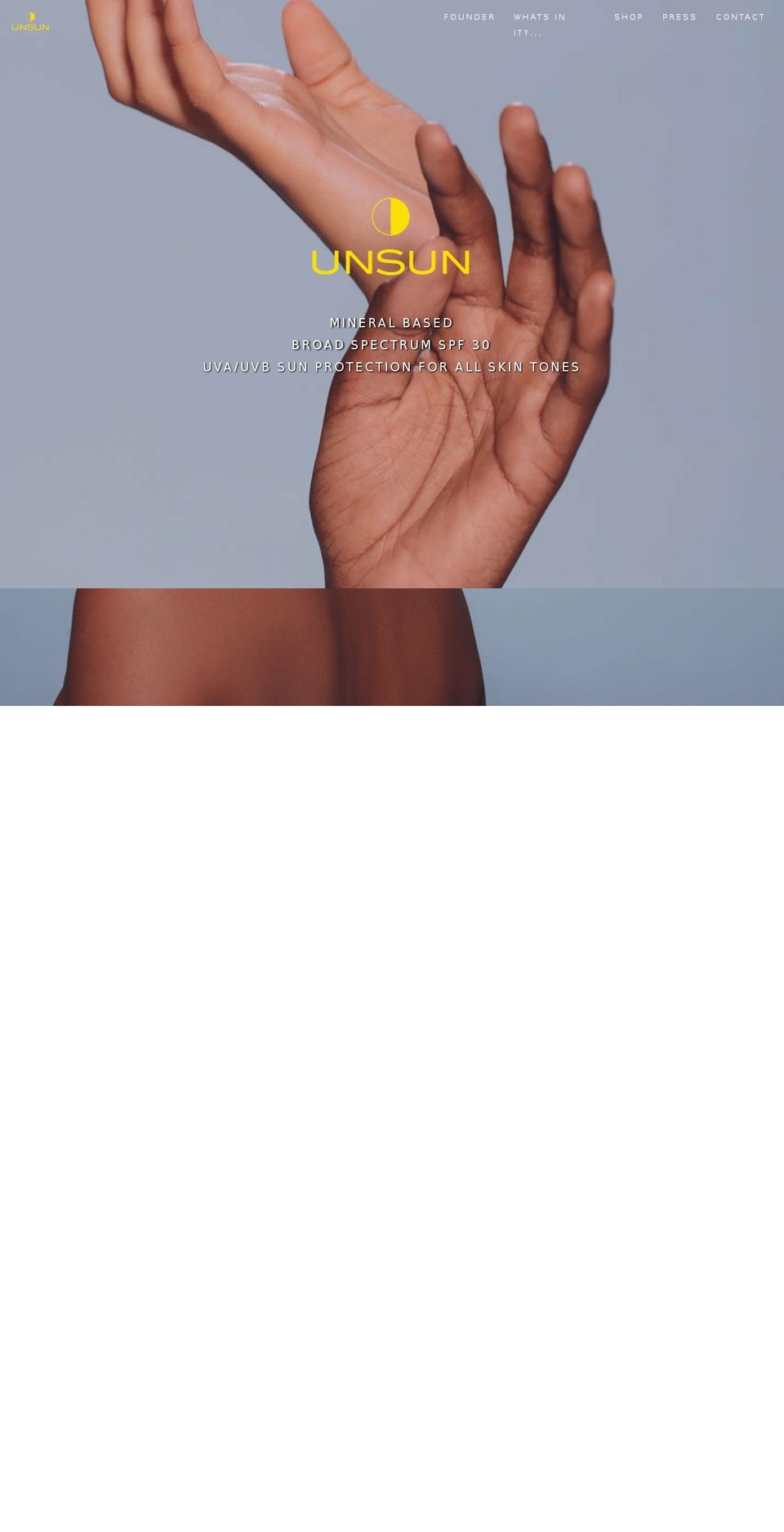 unsuncosmetics.com shopify website screenshot