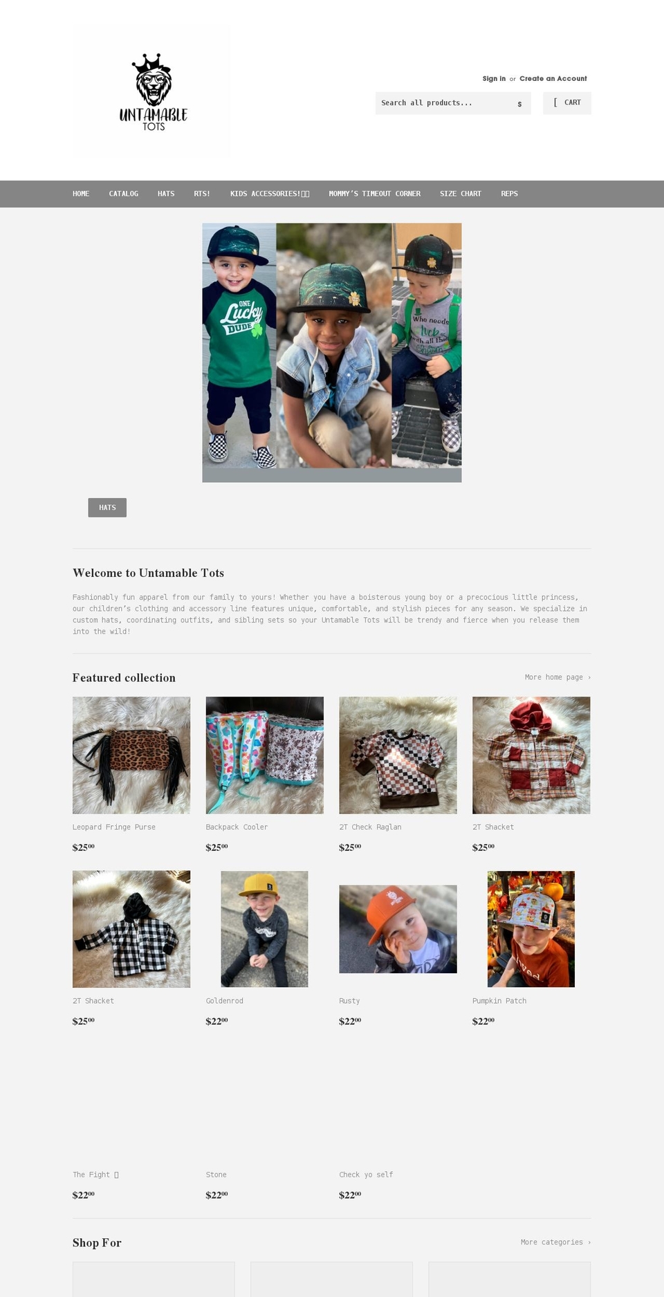 untamabletots.com shopify website screenshot