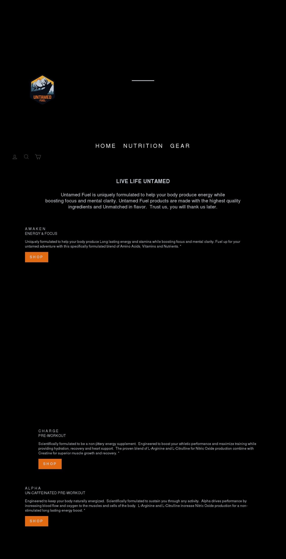 untamedfuel.com shopify website screenshot